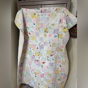 Vintage flannel quilt cute pastels handmade print small blanket 64x45